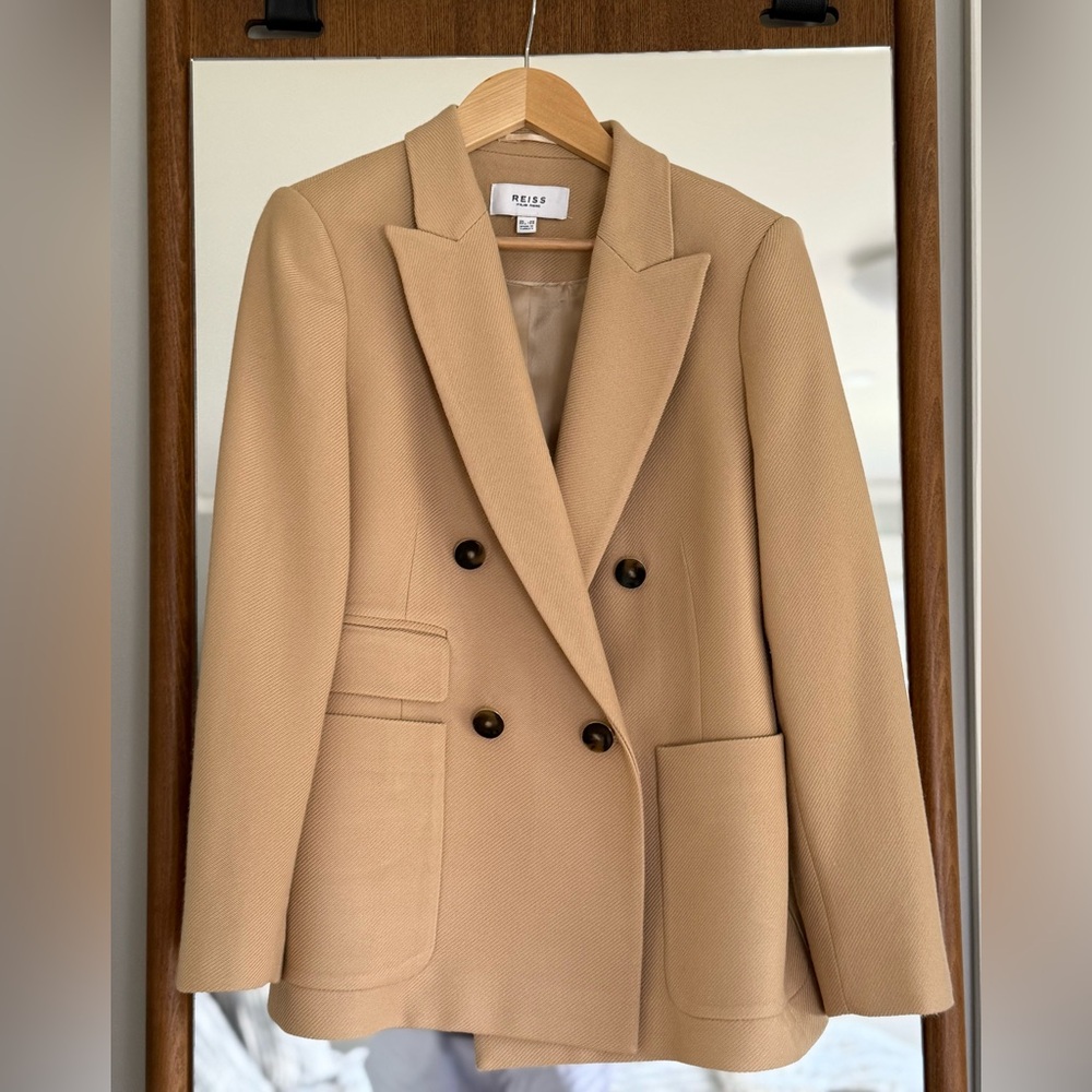 Reiss Tan Double-Breasted Blazer